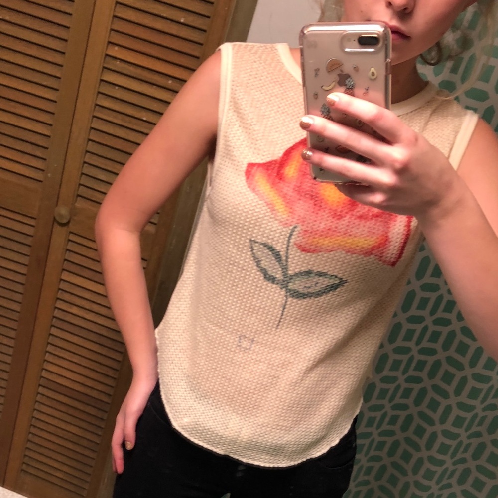 XS Cream with rose Free People tank top